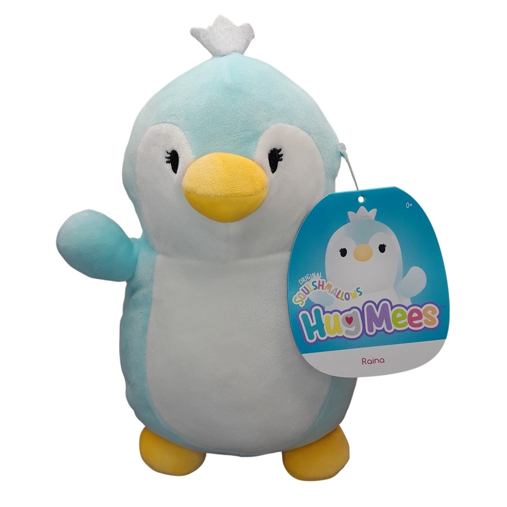 Squishmallows Hug Mees Raina the Penguin 10 Inch Blue Plush Silver Crown‎ NWT